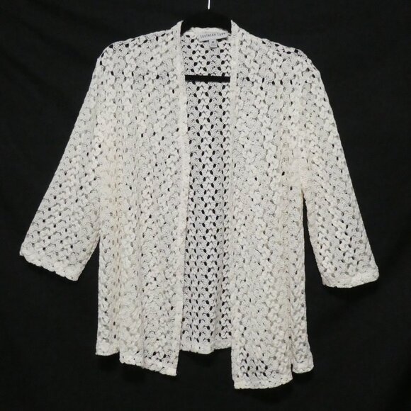 SOUTHERN LADY | medium | Cream Crochet Open Front 3/4 Sleeve Cardigan - Picture 1 of 16